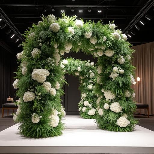 Installazione floreale di design per un evento aziendale.